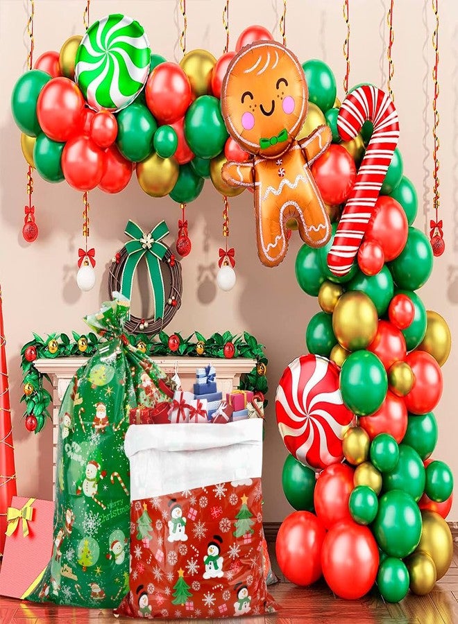 QIHOMPIB 2 Pack Christmas Gift Bags(36x48 Inch) for Presents Big Jumbo XL Huge Giant Extra Large Red Green Plastic Gift bags Sacks Bulk for Christmas Decorations Wrapping Xmas Santa Tree Snowflake Bag Pouch - Image 3